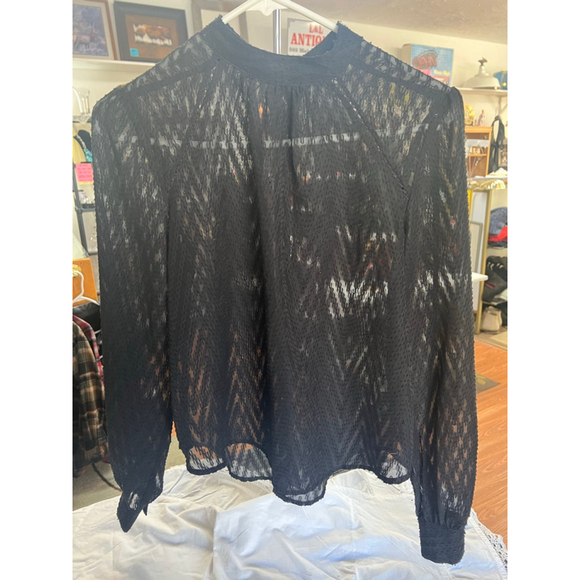 Free People Black Flowy Sheer Chevron Textured Blouse Womens Size XS EUC - Picture 2 of 15